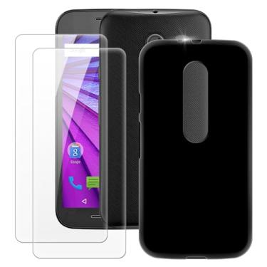 Imagem de MILEGOO Capa para Motorola Moto G3 + 2 peças protetoras de tela de vidro temperado, capa ultrafina de silicone TPU macio à prova de choque para Motorola Moto G3 (5 polegadas) preta