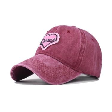 Imagem de Boné de beisebol clássico vintage lavado rosa coração masculino feminino boné de beisebol masculino para mulheres boné de beisebol para homens, Borgonha, G