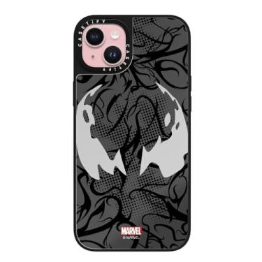 Imagem de CASETiFY Capa espelhada para iPhone 15 Plus [Spider-Man Co-Lab / Proteção contra quedas de 1,5 metros/Compatível com Magsafe] - Máscara Venom - Prata em Preto