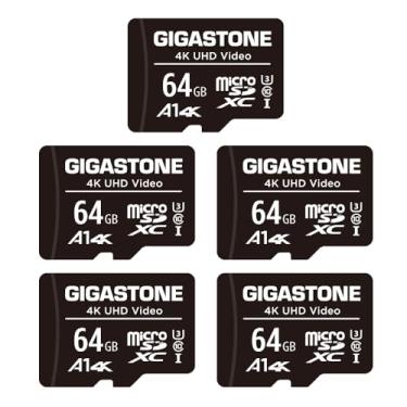 Imagem de Gigastone Pacote com 5 cartões micro SD de 64 GB com 1 adaptador SD + 2 minicaixas, vídeo UHD 4K, câmera de vigilância, câmera de ação, drone profissional, 90 MB/s Micro SDXC UHS-I A1 Classe 10