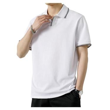 Imagem de Camisa polo masculina de seda gelo de lapela sólida com botão para treino camiseta atlética secagem rápida curta, Cor 10, XG
