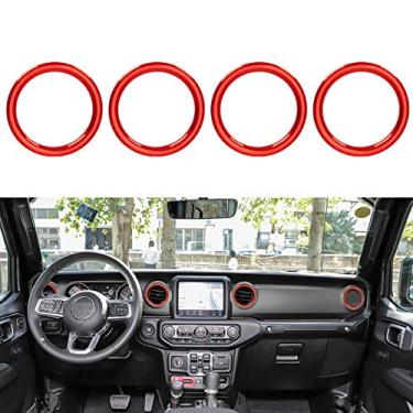 Imagem de Auovo Air Condicionado saída de saída de ventilação para Wrangler JL 2018 2019 2020 e Gladiator JT 2020 Anel de decoração de painel de acessórios interiores (Vermelho) (Vermelho)
