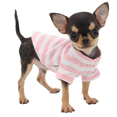 Imagem de LOPHIPETS Camiseta listrada 100% algodão respirável para cães pequenos xícara de chá chihuahua yorkie roupas de cachorro - tiras rosa e branca/PP