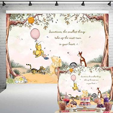 Imagem de Decorações de chá de bebê vintage Pooh Bear para meninas Pano de fundo clássico de ursinho com balão rosa fundo de aniversário recém-nascido 2 x 1,5 m 143