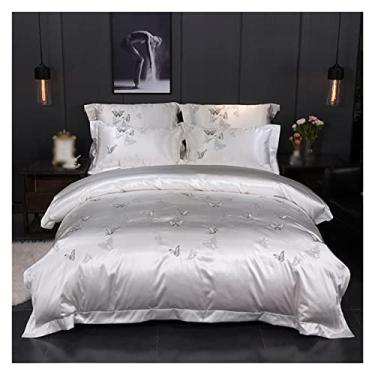 Imagem de Jogo de cama de algodão 4 peças Queen Size jogo de cama bordado lençol de capa de edredom (cor: D, tamanho: 1,8 * 2,0 m) (D 1,8 * 2,0 m)