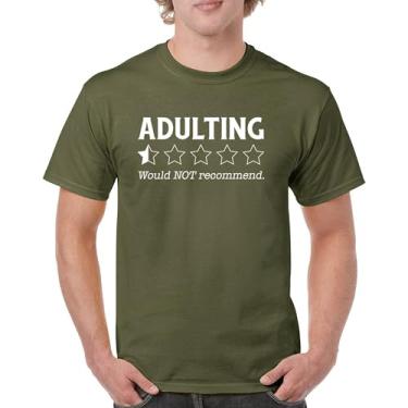 Imagem de Camiseta Adulting Would Not recommend Funny Adult Life is Hard Review Humor Parenting 18th Birthday Gen X masculina, Verde militar, GG