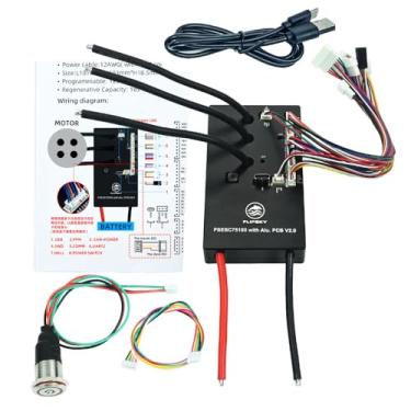 Imagem de FLIPSKY 75100 V2.0 com PCB de alumínio com botão de interruptor de energia baseado em VESC para skate elétrico/scooter/controlador de velocidade de bicicleta, 103 x 58 x 18,5 mm, preto