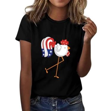 Imagem de Camiseta feminina com gola redonda, manga curta, estampada, moderna, casual, manga comprida, body feminino, Preto, XXG