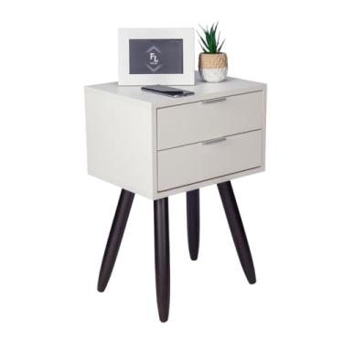 Imagem de Mesa De Cabeceira Retro 2 Gavetas 40cm Pé Marrom Escuro Envio Montada