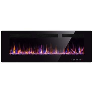 Imagem de Lareira Elétrica de Embutir A45x127L com Temporizador, Chamas Multicoloridas e Tela Sensível ao Toque, Xbeauty, Preta