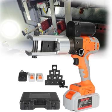 Imagem de Alicate hidráulico elétrico de bateria, crimpador hidráulico para conexões de cabos, ferramenta de crimpagem de cabos de 16-300 mm², torque: 380 Nm, com 11 matrizes, 2 baterias