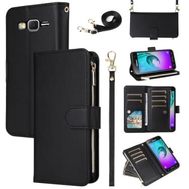 Imagem de Furill Capa carteira para Samsung Galaxy J3 2016/J 3 V/J36V/Sky/Amp Prime com alça de pulso, alça de ombro transversal, zíper 11+ compartimentos para cartões, capa protetora para celular Sol J3V JV3