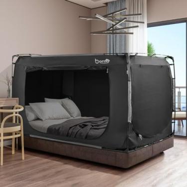 Imagem de BORNA Tenda de cama tamanho queen para adultos e crianças, barracas de dormir portáteis para crianças e adultos, espaço de privacidade respirável com três portas (não incluído)