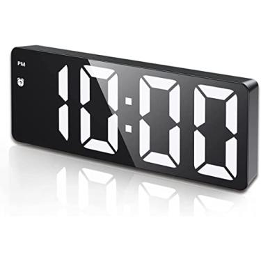 Imagem de (Versão atualizada) Relógio despertador digital, Relógio LED para quarto, Relógio eletrônico de mesa com visor de temperatura, brilho ajustável, controle de voz, visor 12/24H para casa, dormitório, escritório