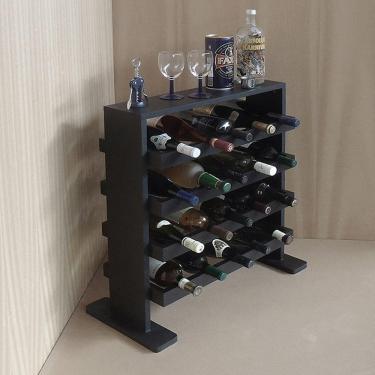 Imagem de Adega Decorativa Piso Prateleira Para Vinhos E Bebidas 20 Garrafas Preto Laca