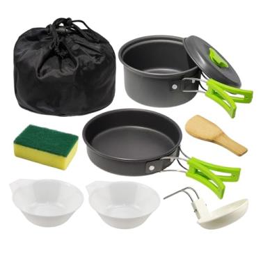 Imagem de Conjunto de panelas de acampamento de 7 peças Green Trail – Utensílios de cozinha, sobrevivência e caminhada, perfeito para piqueniques ao ar livre