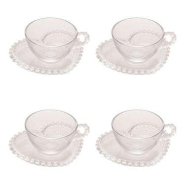 Imagem de Conjunto de 4 Xícaras de Chá 180ml com Pires Coração Pearl - Wolff - W