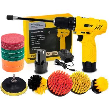 Imagem de Parafusadeira Furadeira Bivolt 12v + Kit Escovas Limpeza - Oz, TB12A-3