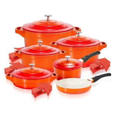 Imagem de Jogo de Panelas Laranja Revestimento Cerâmico 6 Peças LE Cook