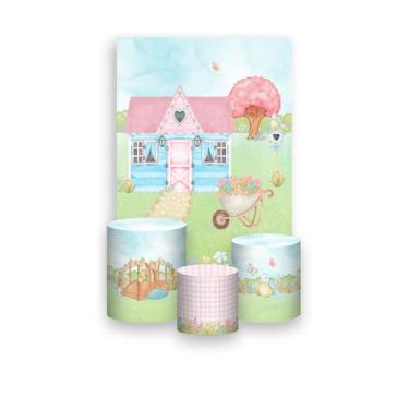 Imagem de Painel De Festa Vertical 1,50 x 2,20 + Trio De Capas Cilindro - Jardim