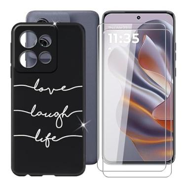 Imagem de Capa para Motorola Edge 50 Neo (6,4 polegadas) + vidro temperado (pacote com 2), capa de silicone ultrafina, à prova de choque, antiarranhões + protetor de tela - texto minimalista