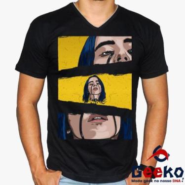 Imagem de Camiseta Billie Eilish 100% Algodão Geeko, Preto gola v, M