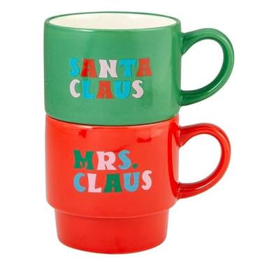 Imagem de Slant Collections Conjunto de 2 canecas de café / chá de cerâmica empilháveis, 400 ml, Papai Noel / Sra. Noel