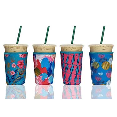 Imagem de Mangas de café gelado Baxendale para copos frios – Pacote com 4 unidades reutilizáveis de neoprene gelado para bebidas quentes e frias, compatível com Starbucks Dunkin e mais