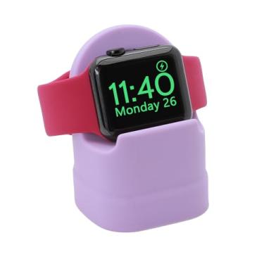 Imagem de TEBTDN Suporte de carregador compatível com Apple Watch séries 9/8/SE2/SE/Ultra2/Ultra/7/6/5/4/3/2/1 (49/46/45/44/42/41/40/38 mm) Suporte de carregador de relógio, mesa, modo criado-mudo, rosa, roxo,