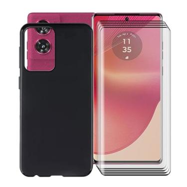 Imagem de HGJTFANY Capa de telefone para Motorola Edge 50 Fusion (6,7 polegadas) com [4 x películas protetoras de vidro temperado], capa ultrafina à prova de choque, capa preta de silicone macio para Motorola