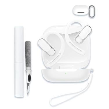 Imagem de WUNIAK Capa Protetora Completa de Silicone Macio para SHOKZ OpenFit Air, Com Chaveiro, Cordão e Caneta de Limpeza [LED Frontal Visível] - Branca