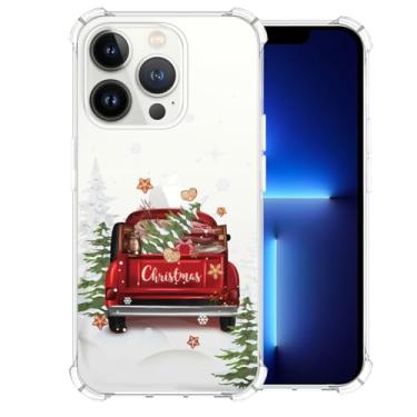 Imagem de CAROKI Capa de telefone transparente de Natal para iPhone 13 Pro, estampa de caminhão vermelho de Natal, capa protetora macia e fofa, capa de telefone para meninos e meninas para iPhone 13
