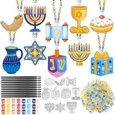 Imagem de Dunzoom 30 Set Hanukkah Window Art Suncatchers Kits Chanukah Menorah Dreidel DIY Suncatchers Craft Kits Make Your Own Suncatcher Paint Sun Catchers Ornaments for Jewish Art Craft Painting Activity