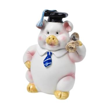 Imagem de Gralara Estátua de porco, cofrinho de porco, caixa de dinheiro para crianças, escultura de resina, estatueta de animal para escritório, Chapéu Preto