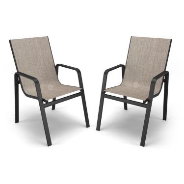 Imagem de Kit 2 Cadeiras Miami Gourmet Alumínio Preto Tela Mocca