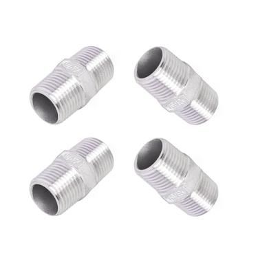 Imagem de TL TOOLEGIN Encaixe de tubulação NPT macho de 1/5.1 cm para NPT macho de 1/5.1 cm, bocal sextavado de aço inoxidável 304 para gás, chuveiro, linha de água, 4 peças