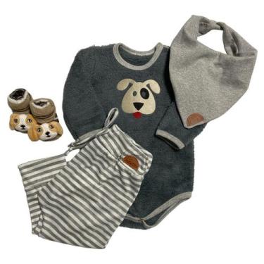 Imagem de Conjunto Infantil Bebê Body + Saruel + Babador + Meia 3d - vanetex
