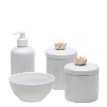Imagem de Potes, Molhadeira e Porta Álcool-Gel Florzinha Dourada Quarto Bebê Inf