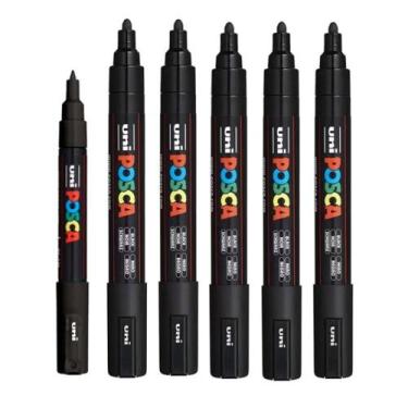 Imagem de Kit 5 Posca Preta  4X PC-5M e 1X PC-1M  Uni-ball