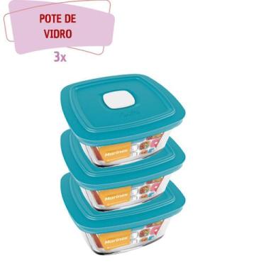 Imagem de Pote de Vidro Quadrado C/ Tampa 2L Marmita Marinex 3Unidades - NADIR F
