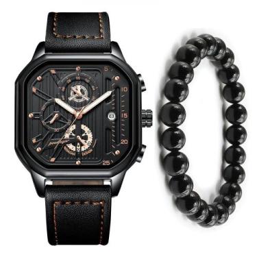 Imagem de Kit Relógio Masculino Casual Luxo Cronógrafo Poedagar + Pulseira