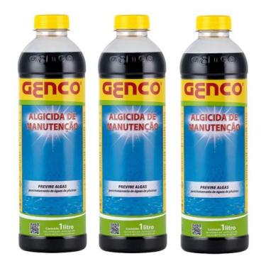 Imagem de Kit 03 Algicida Manutenção Piscina Previne Algas 1 L Genco