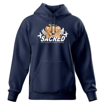 Imagem de Blusa de Frio Moletom Fechado Com Capuz Bolso Canguru Relaxado, Azul m