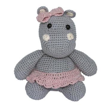 Imagem de Hipopótamo Lola de Lacinho Rosa Amigurumi Crochê Quarto Bebê Infantil 