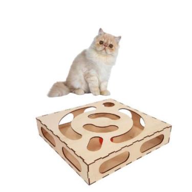 Imagem de Brinquedo Interativo Gato Bolinha Guizo Terapia Mdf - MEOU