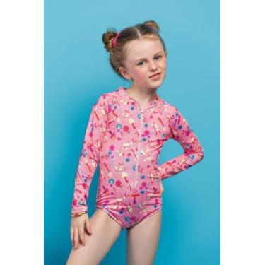 Imagem de Maiô Infantil Manga Longa com Zíper Estampado - Metida Moça, 04, Coelh