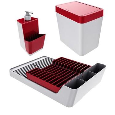 Imagem de Kit Escorredor De Louças + Porta Detergente + Lixeira - Branco Crippa,