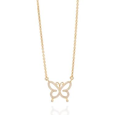 Imagem de Colar Feminino Borboleta Com Zircônias Rommanel Banhado Ouro 18k