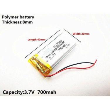 Imagem de Bateria 3,7v 700mah  8mm X 20mm X 40mm 802040 2 Fios - KMIG