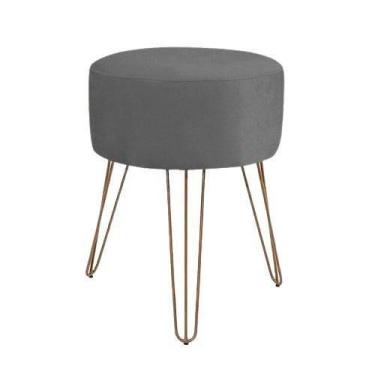 Imagem de Puff Puf Banqueta Redonda Sala,Quarto, Cinza Pés Bronze - Decore.Com